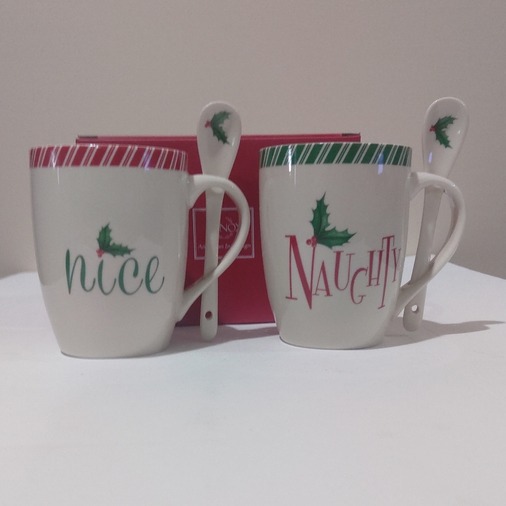 NEW Set of 2 Lenox Christmas Holiday Coffee/ Hot Chocolate Mugs with Spoon
